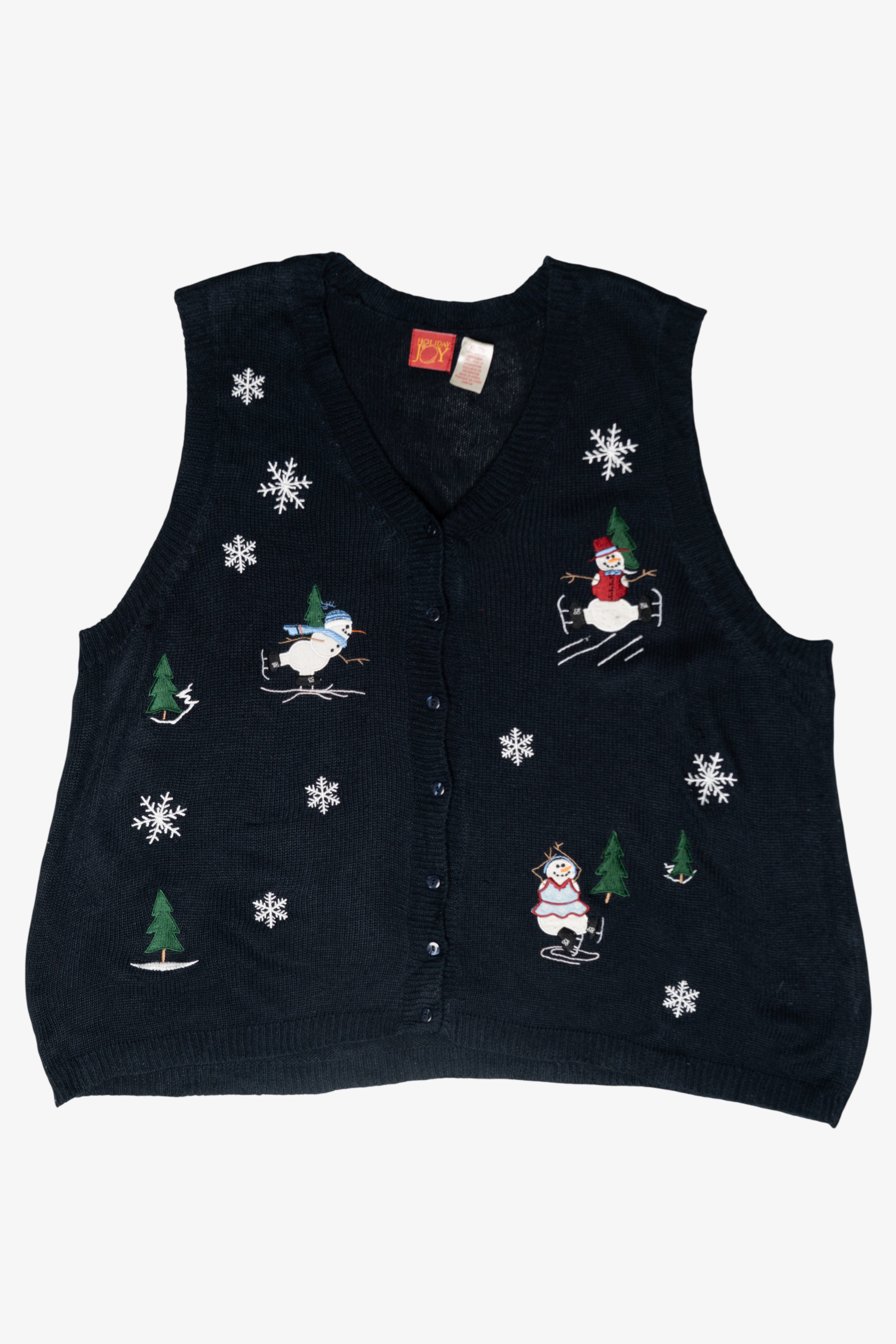 Skating Snowmen Vintage Ugly Christmas Sweater Vest (1990s)