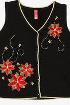 Vintage Black Poinsettias Ugly Christmas Vest (2000s)