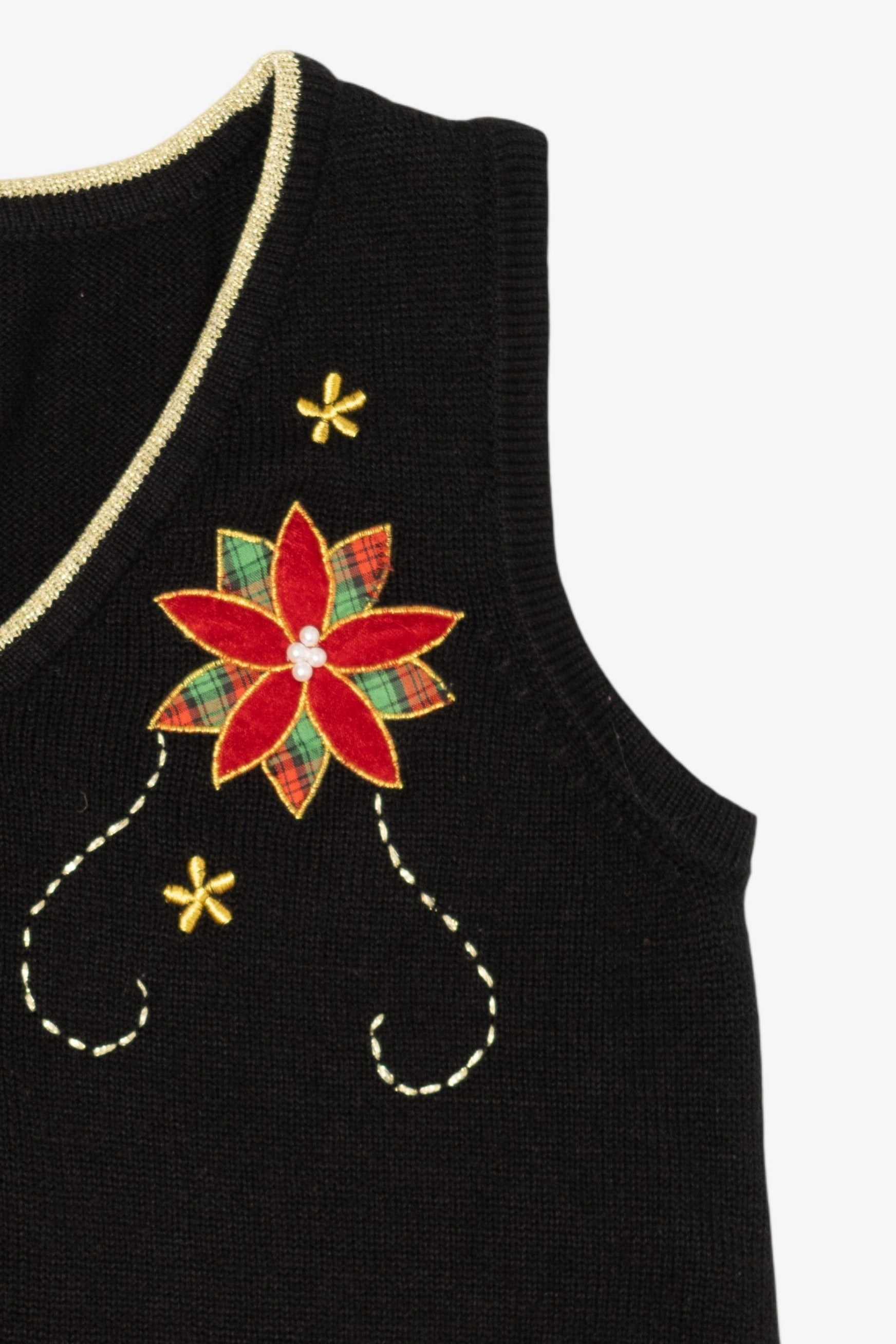 Vintage Black Poinsettias Ugly Christmas Vest (2000s)