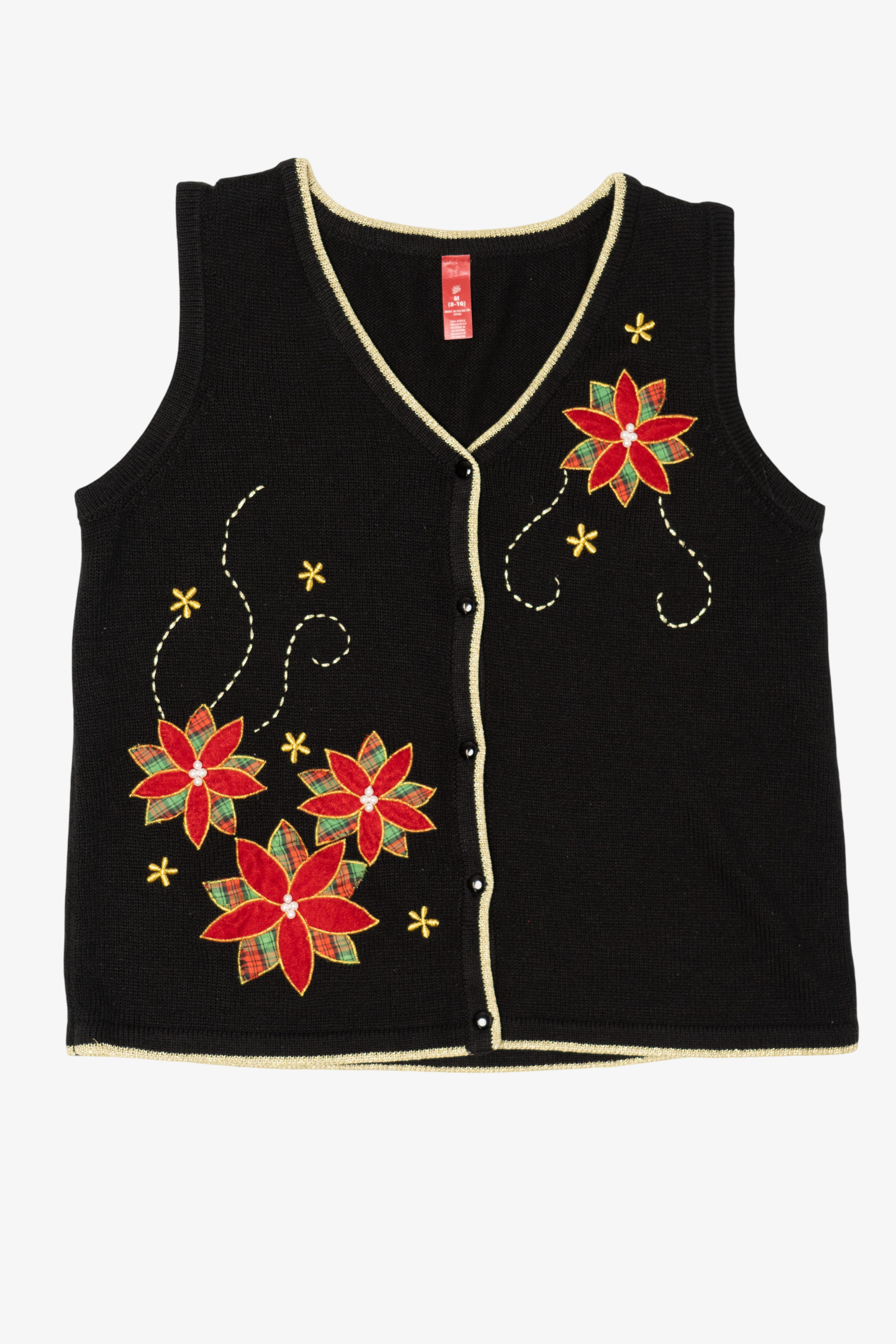 Vintage Black Poinsettias Ugly Christmas Vest (2000s)