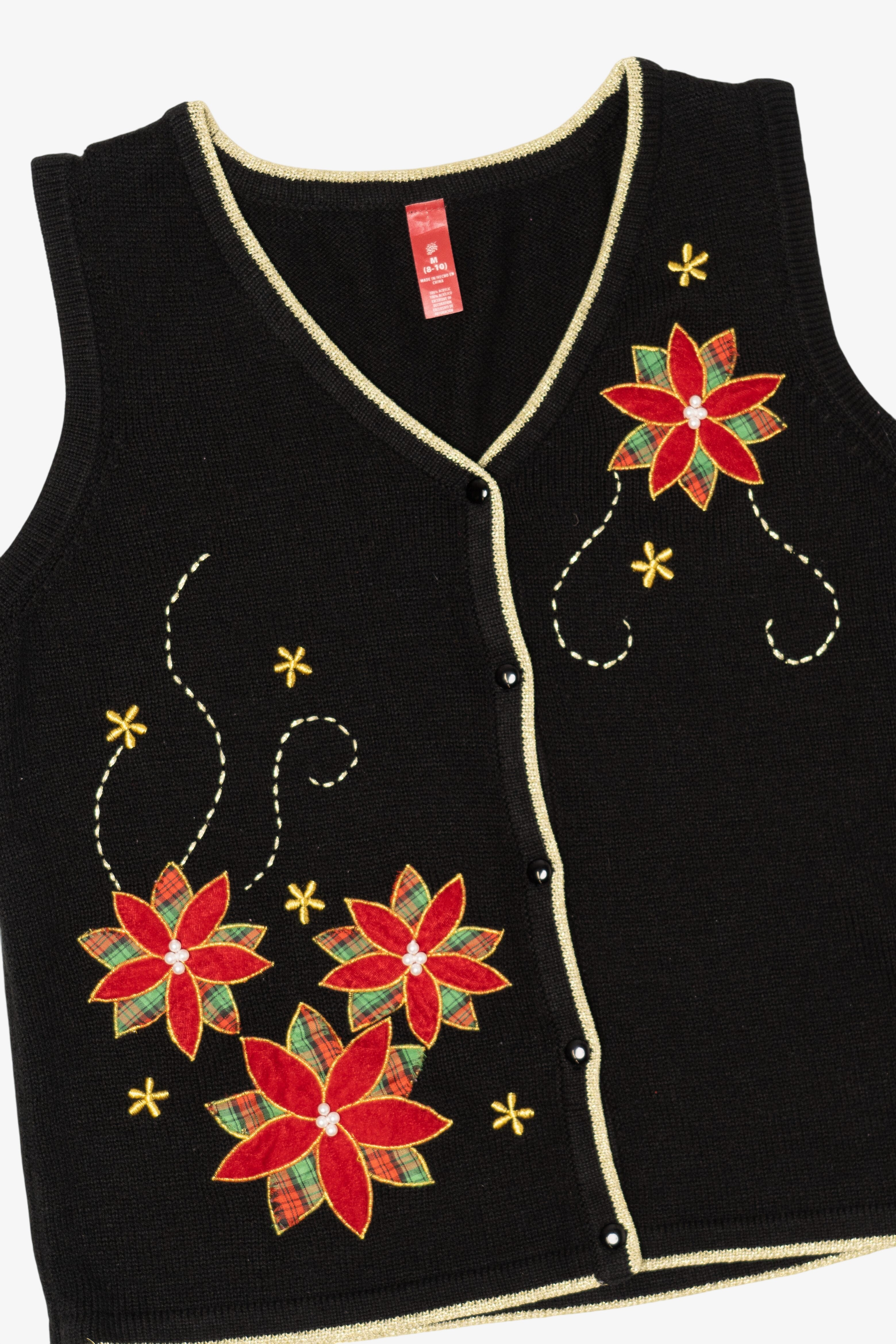 Vintage Black Poinsettias Ugly Christmas Vest (2000s)