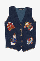 Vintage Navy Blue Honors Snowmen Ugly Christmas Vest (1990s)
