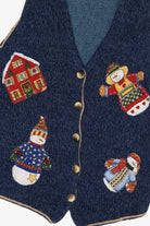 Vintage Navy Blue Honors Snowmen Ugly Christmas Vest (1990s)