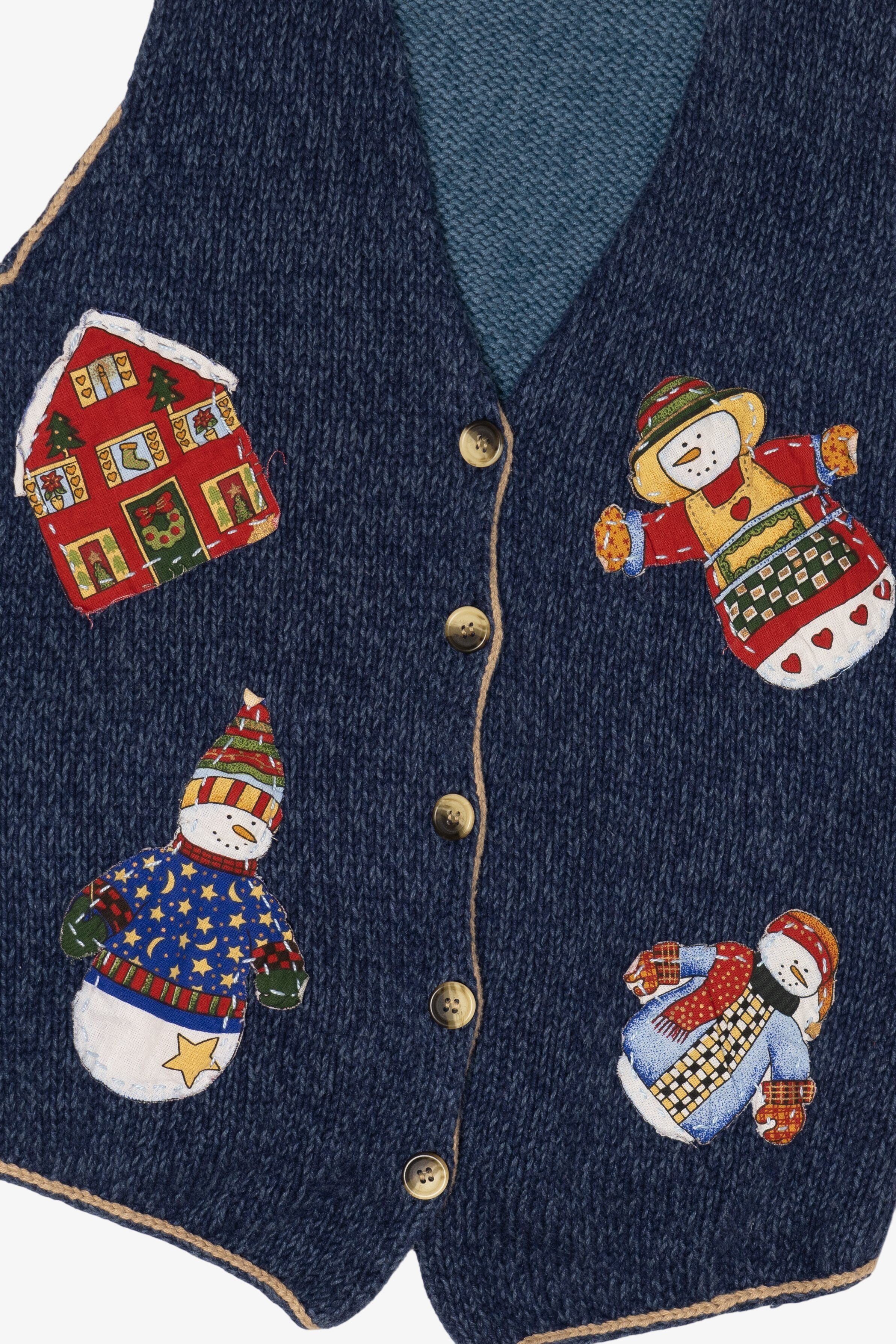 Vintage Navy Blue Honors Snowmen Ugly Christmas Vest (1990s)
