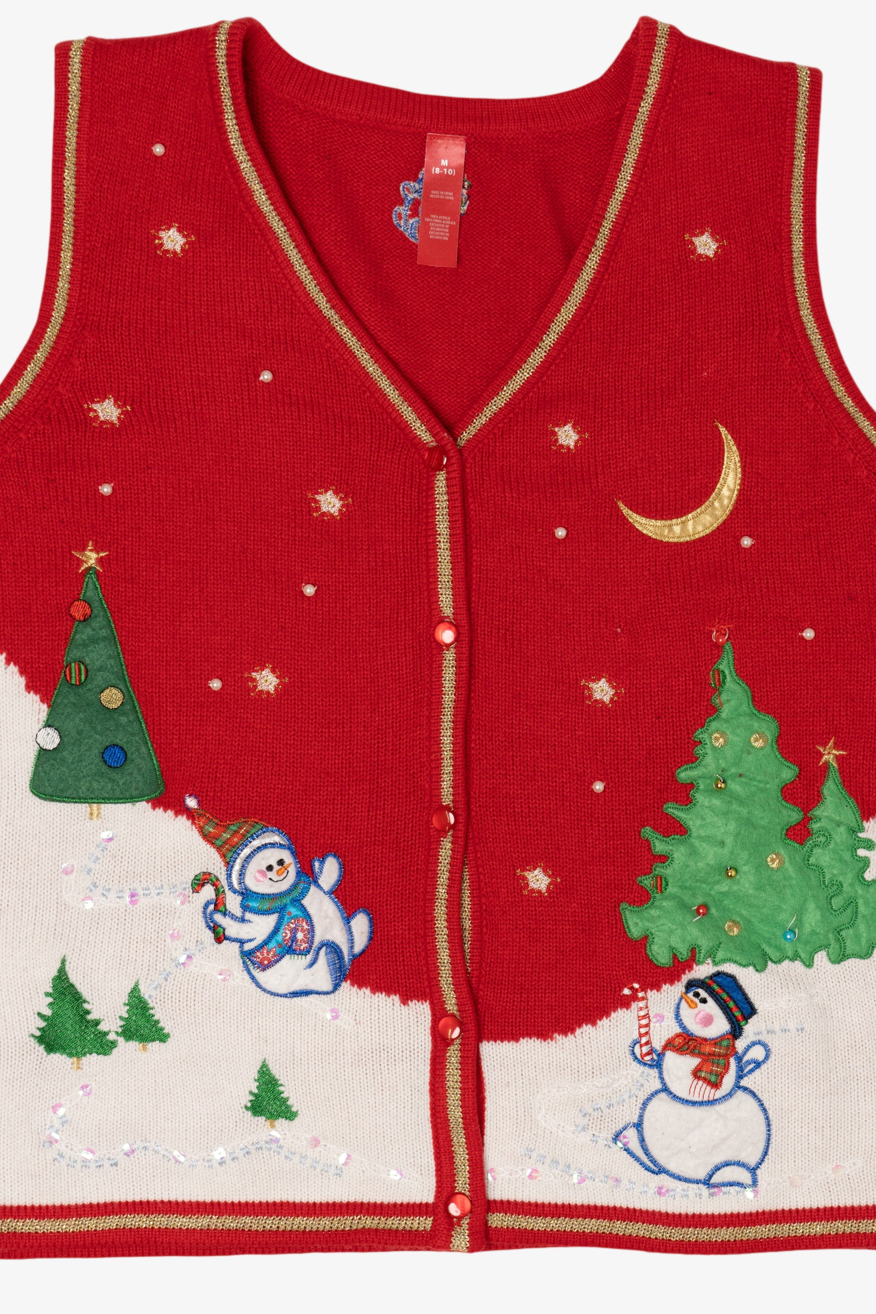 Vintage Red Snowmen In Field Ugly Christmas Vest (2000s)