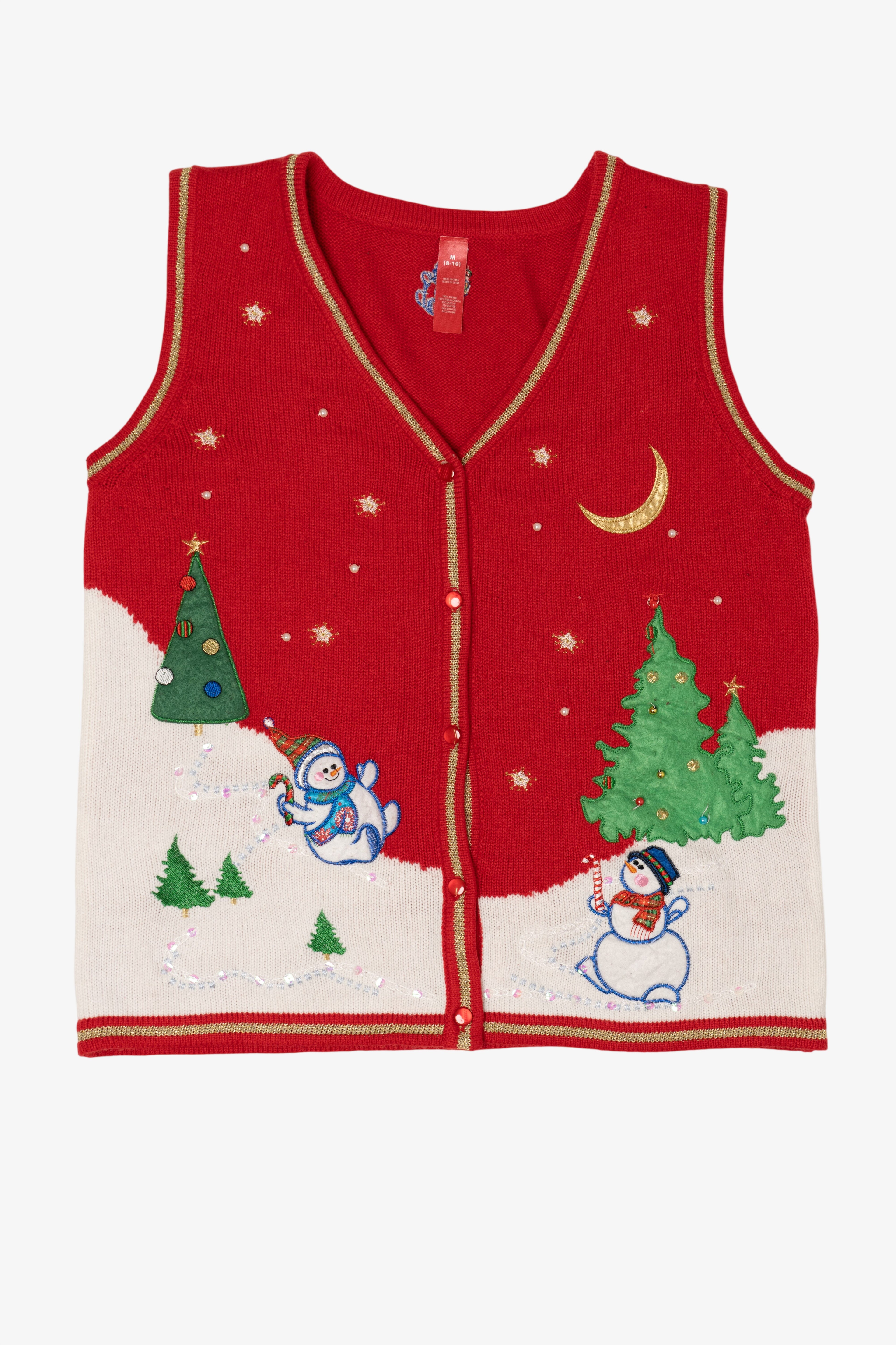 Vintage Red Snowmen In Field Ugly Christmas Vest (2000s)