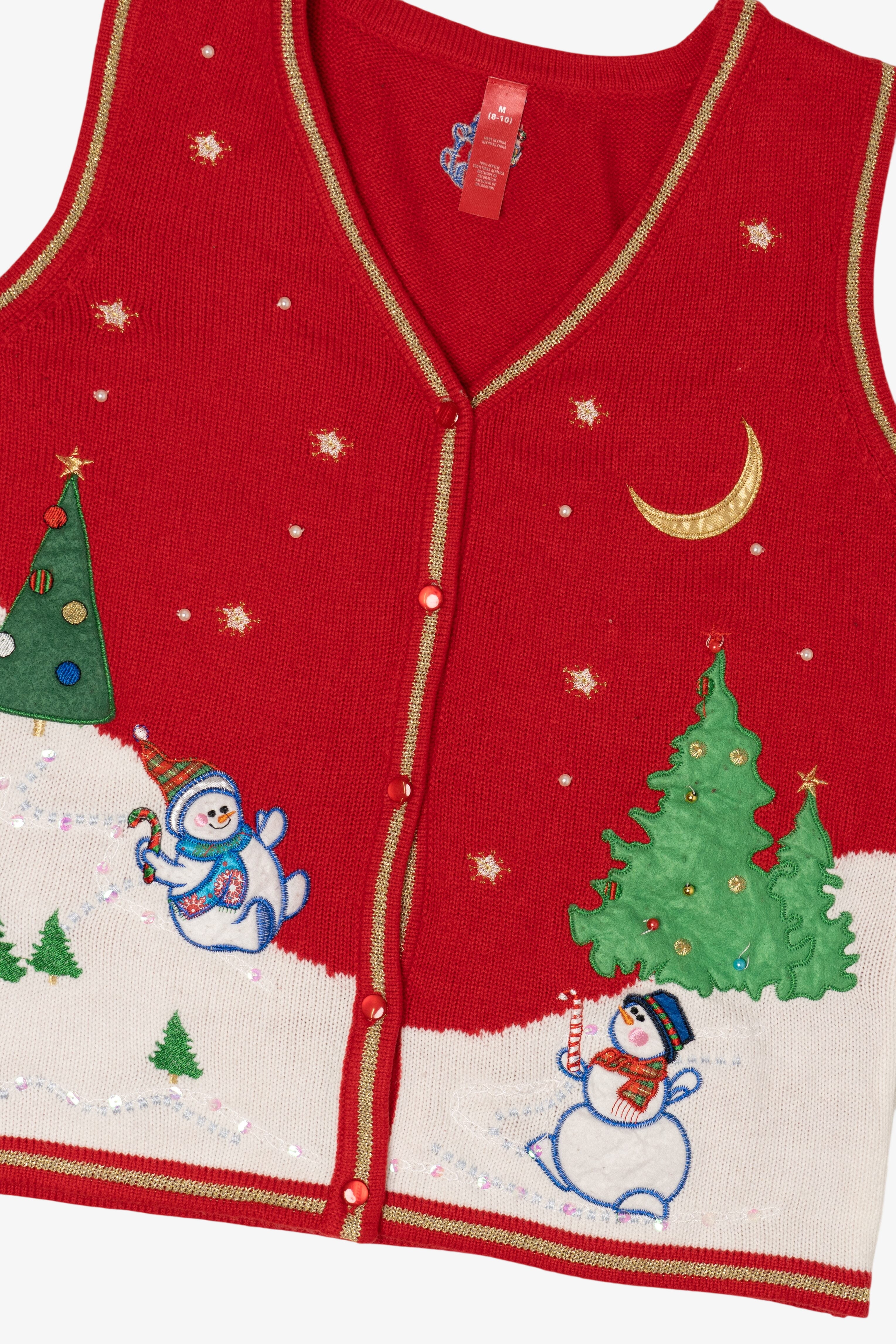 Vintage Red Snowmen In Field Ugly Christmas Vest (2000s)