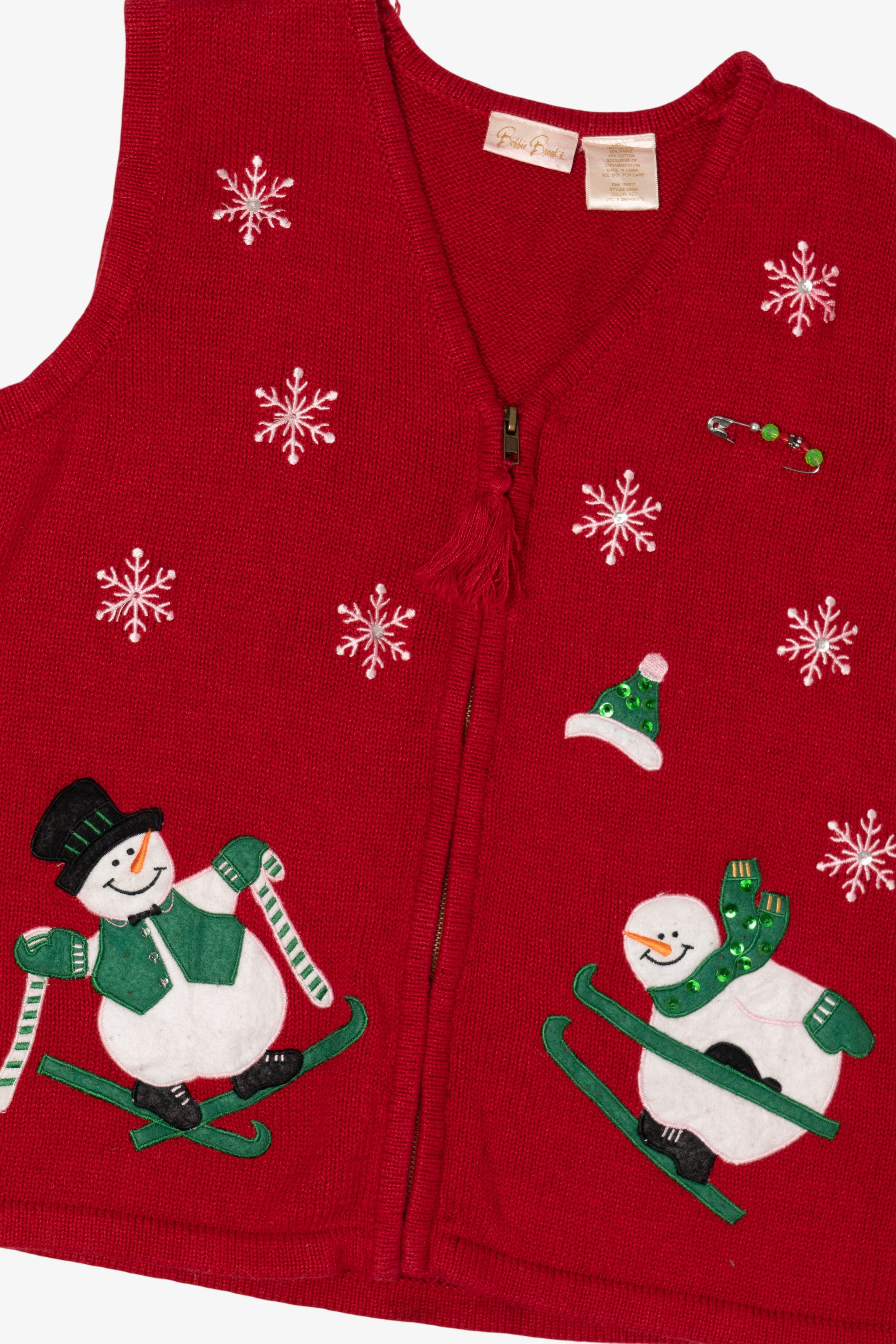 Vintage Red Bobbie Brooks Snowmen Ugly Christmas Vest (1990s)