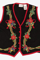 Vintage Black Kathie Lee Poinsettias And Bells Ugly Christmas Vest (1990s)