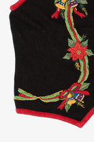 Vintage Black Kathie Lee Poinsettias And Bells Ugly Christmas Vest (1990s)