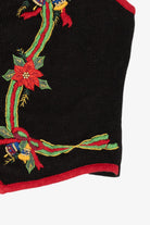 Vintage Black Kathie Lee Poinsettias And Bells Ugly Christmas Vest (1990s)