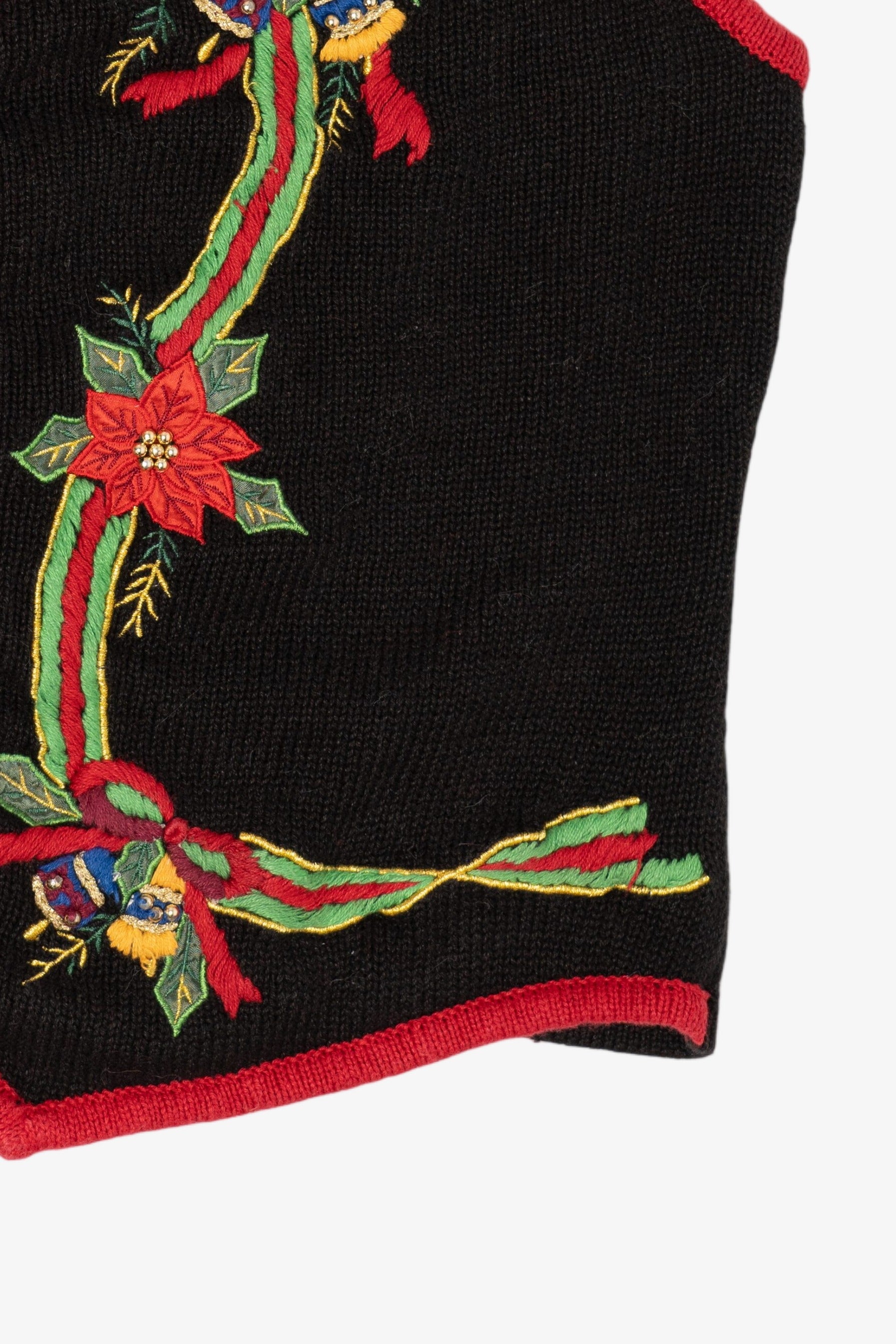 Vintage Black Kathie Lee Poinsettias And Bells Ugly Christmas Vest (1990s)