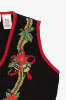 Vintage Black Kathie Lee Poinsettias And Bells Ugly Christmas Vest (1990s)