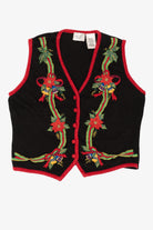 Vintage Black Kathie Lee Poinsettias And Bells Ugly Christmas Vest (1990s)