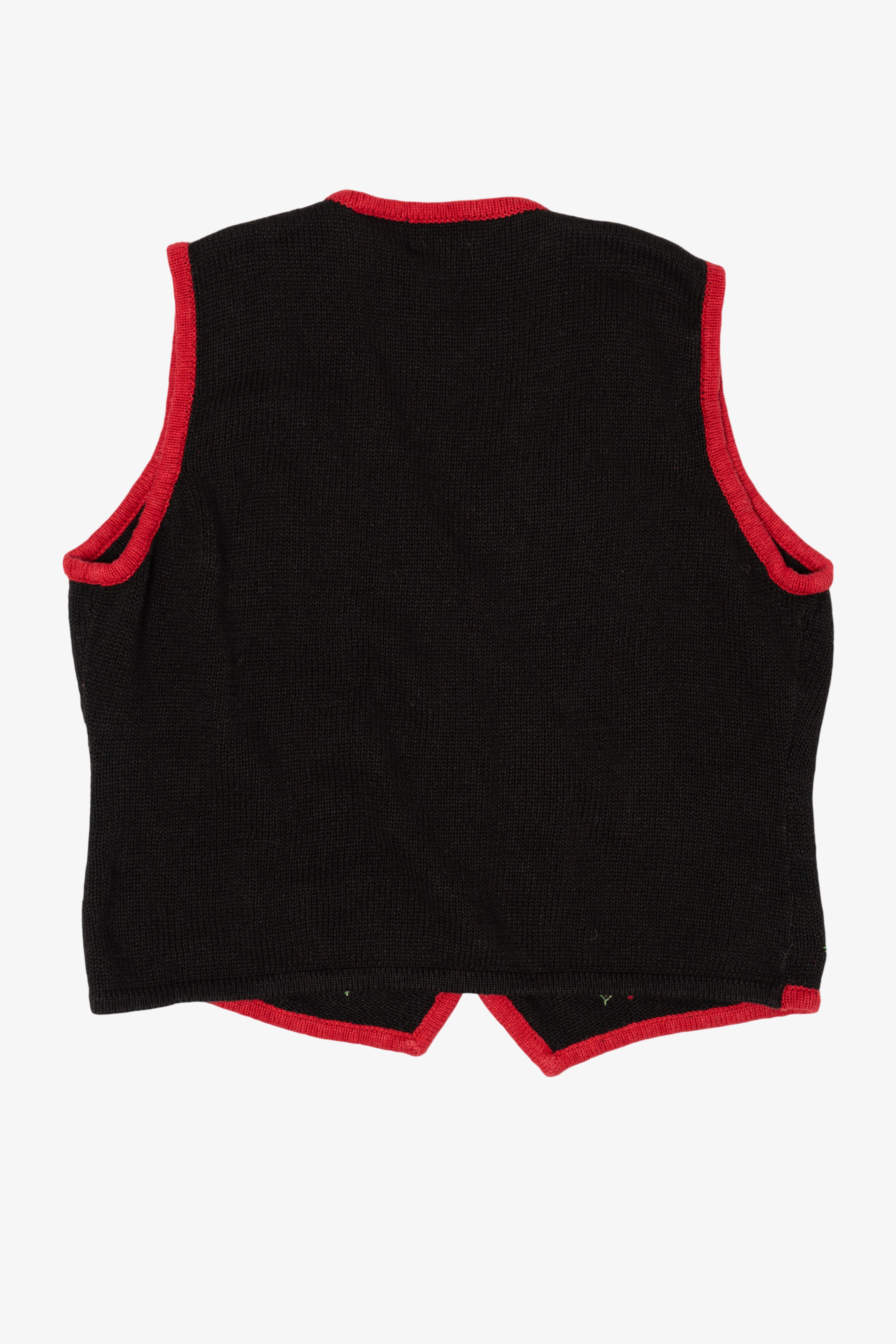 Vintage Black Kathie Lee Poinsettias And Bells Ugly Christmas Vest (1990s)