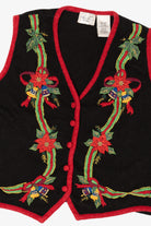 Vintage Black Kathie Lee Poinsettias And Bells Ugly Christmas Vest (1990s)