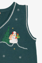 Vintage Dark Green White Stag Snowmen Ugly Christmas Vest (2000s)