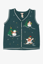 Vintage Dark Green White Stag Snowmen Ugly Christmas Vest (2000s)