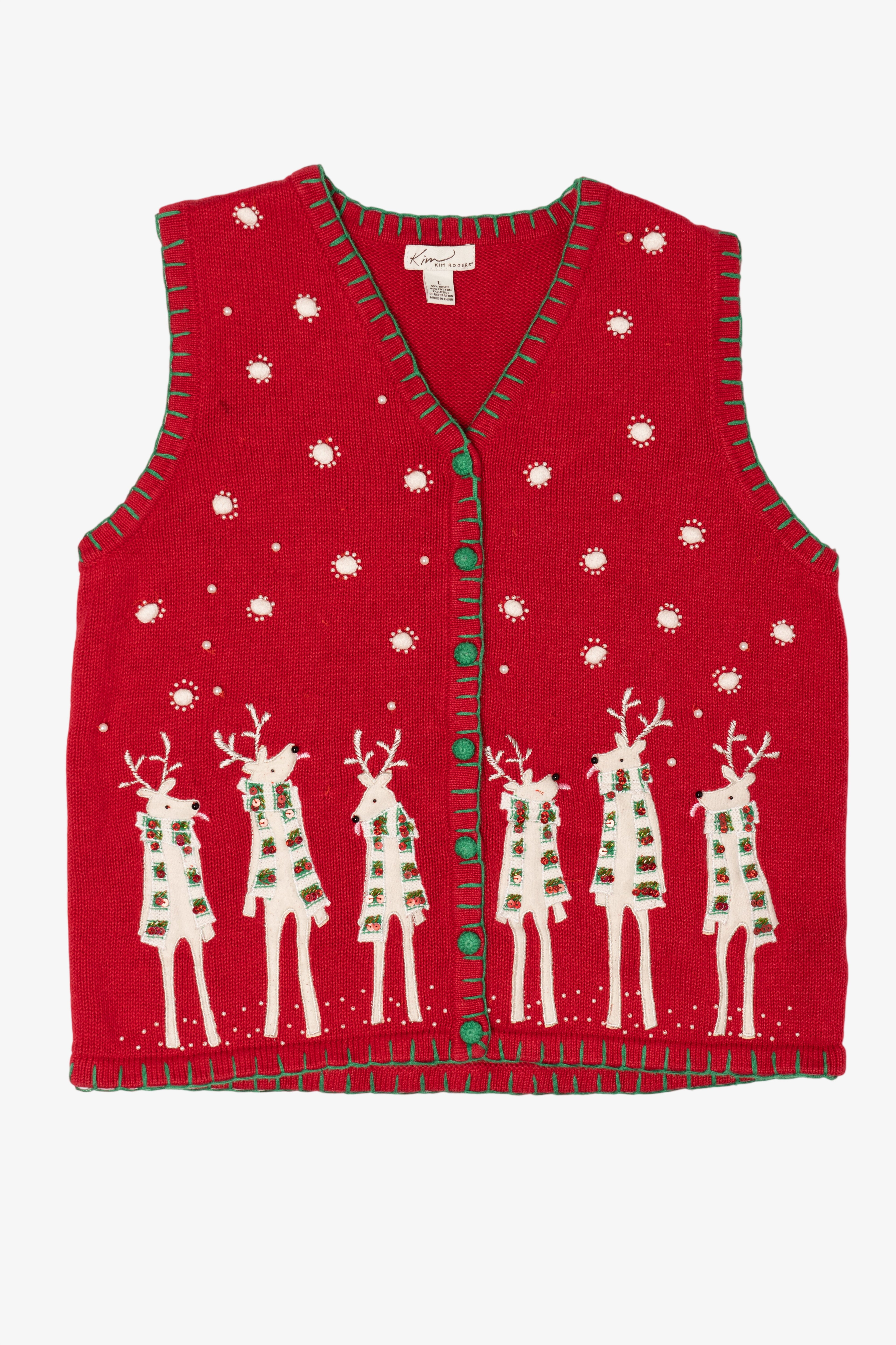 Vintage Red Kim Rogers Reindeer Ugly Christmas Vest (2000s)