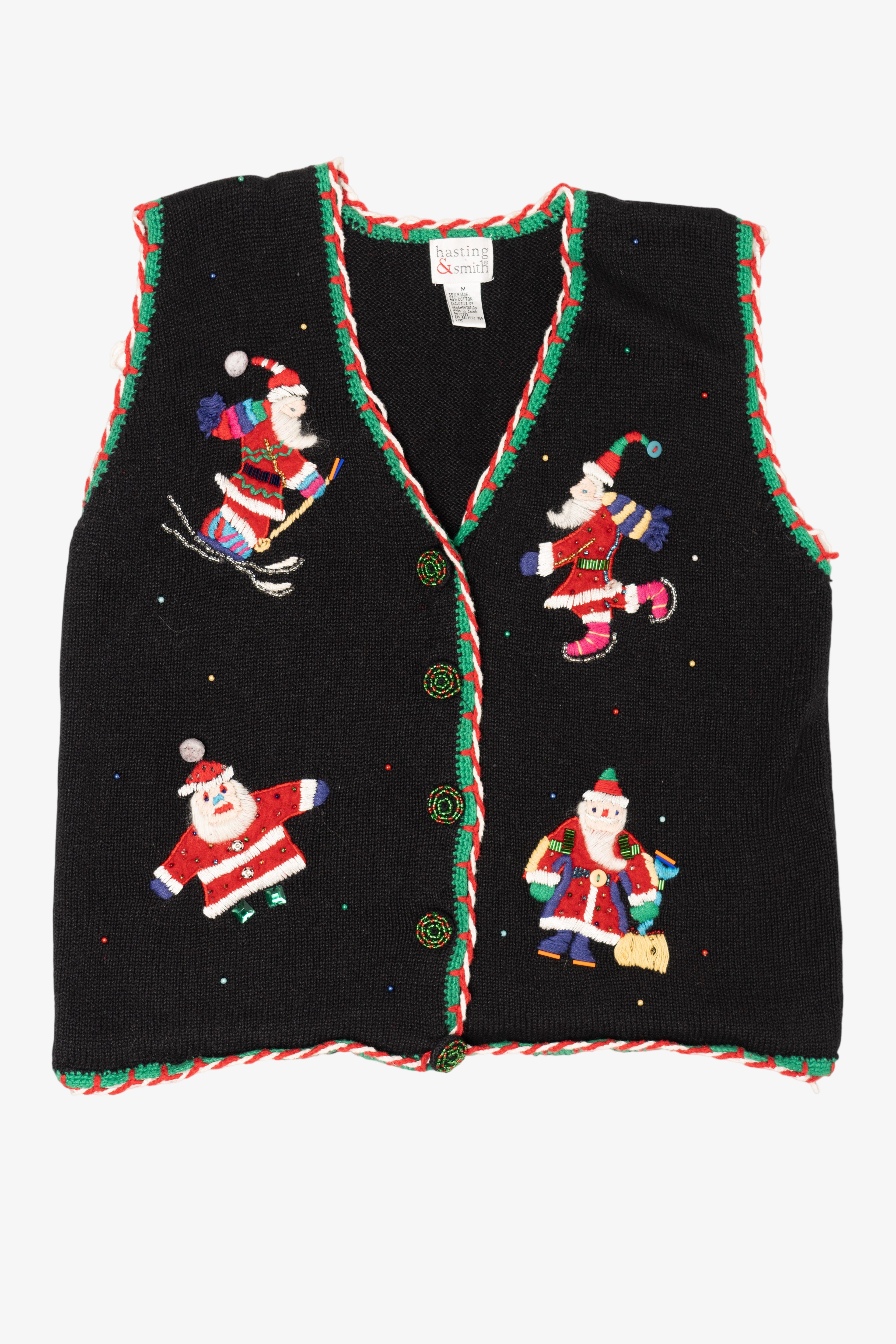 Vintage Black Hastings & Smith Santa Ugly Christmas Vest (1990s)