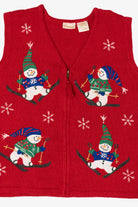 Vintage Red Bobbie Brooks Snowmen Ugly Christmas Vest (1990s)