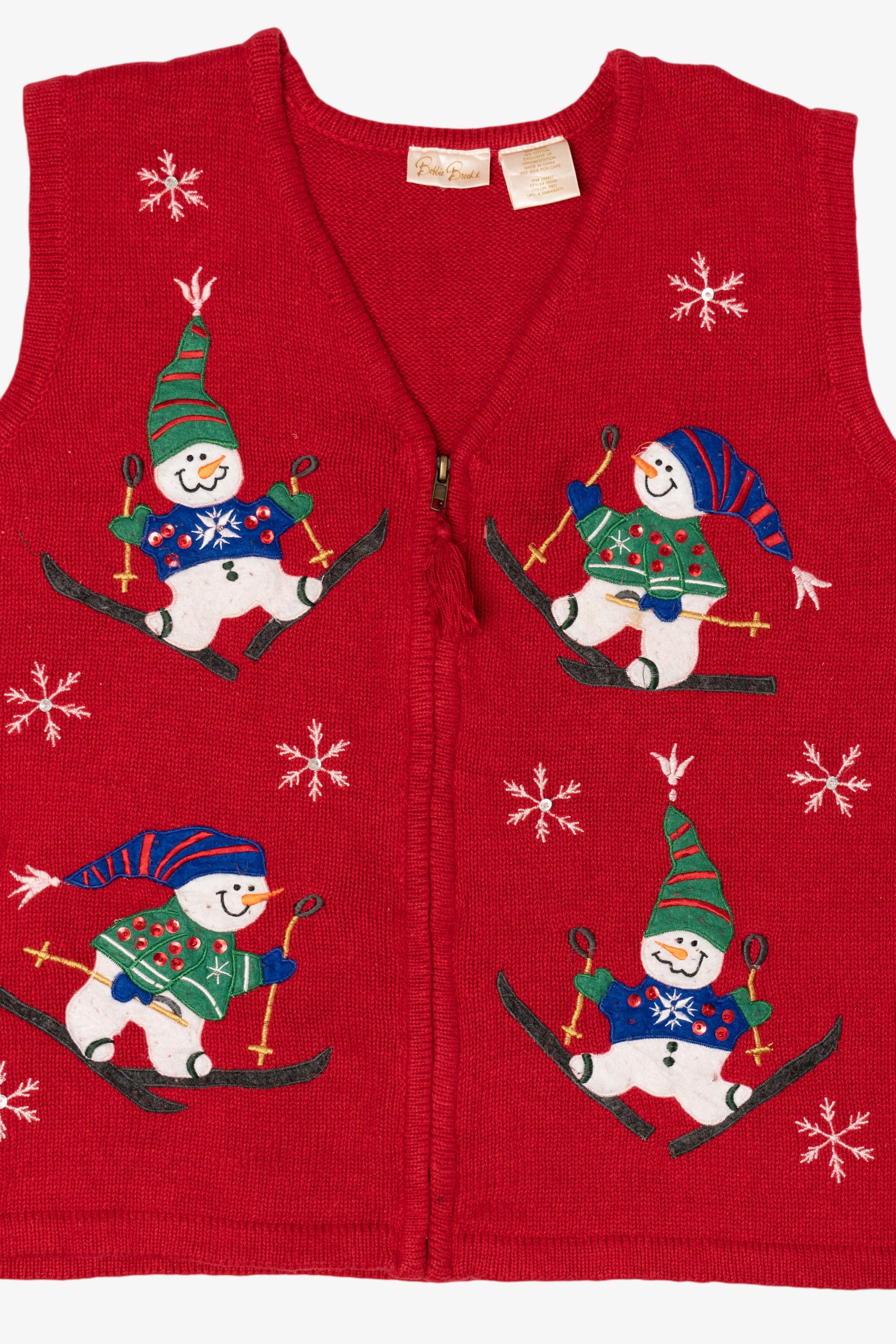 Vintage Red Bobbie Brooks Snowmen Ugly Christmas Vest (1990s)