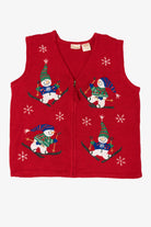 Vintage Red Bobbie Brooks Snowmen Ugly Christmas Vest (1990s)