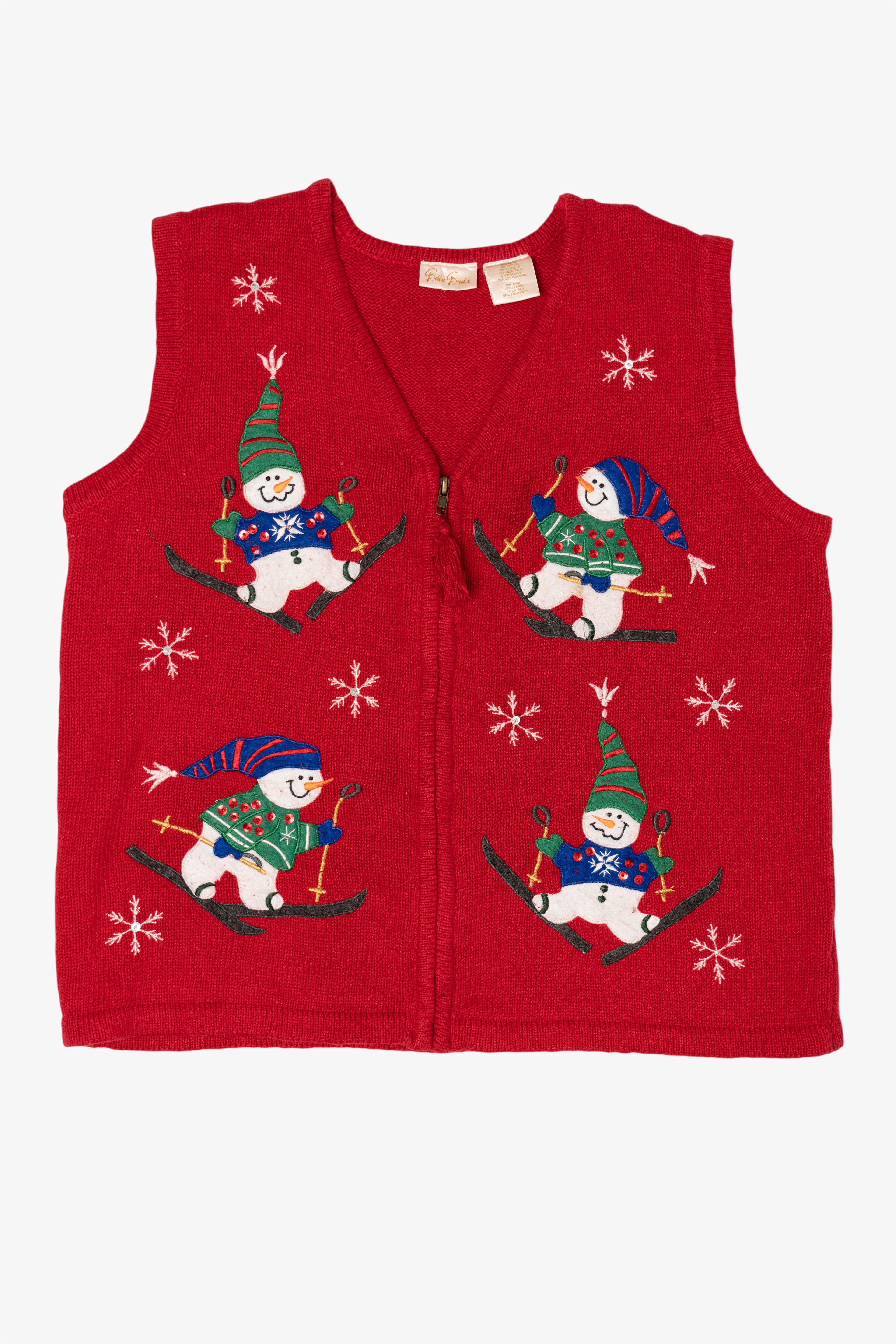 Vintage Red Bobbie Brooks Snowmen Ugly Christmas Vest (1990s)