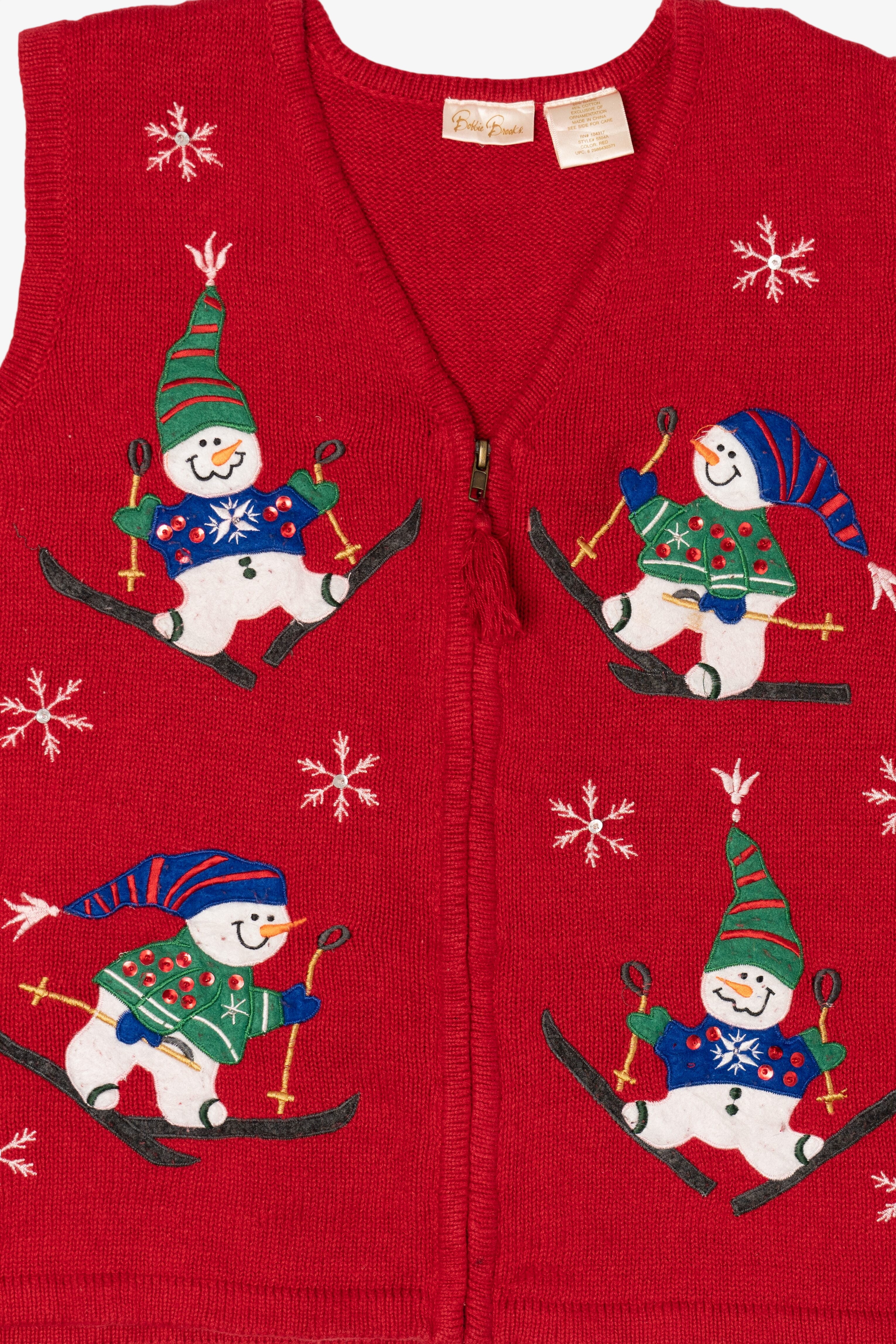Vintage Red Bobbie Brooks Snowmen Ugly Christmas Vest (1990s)