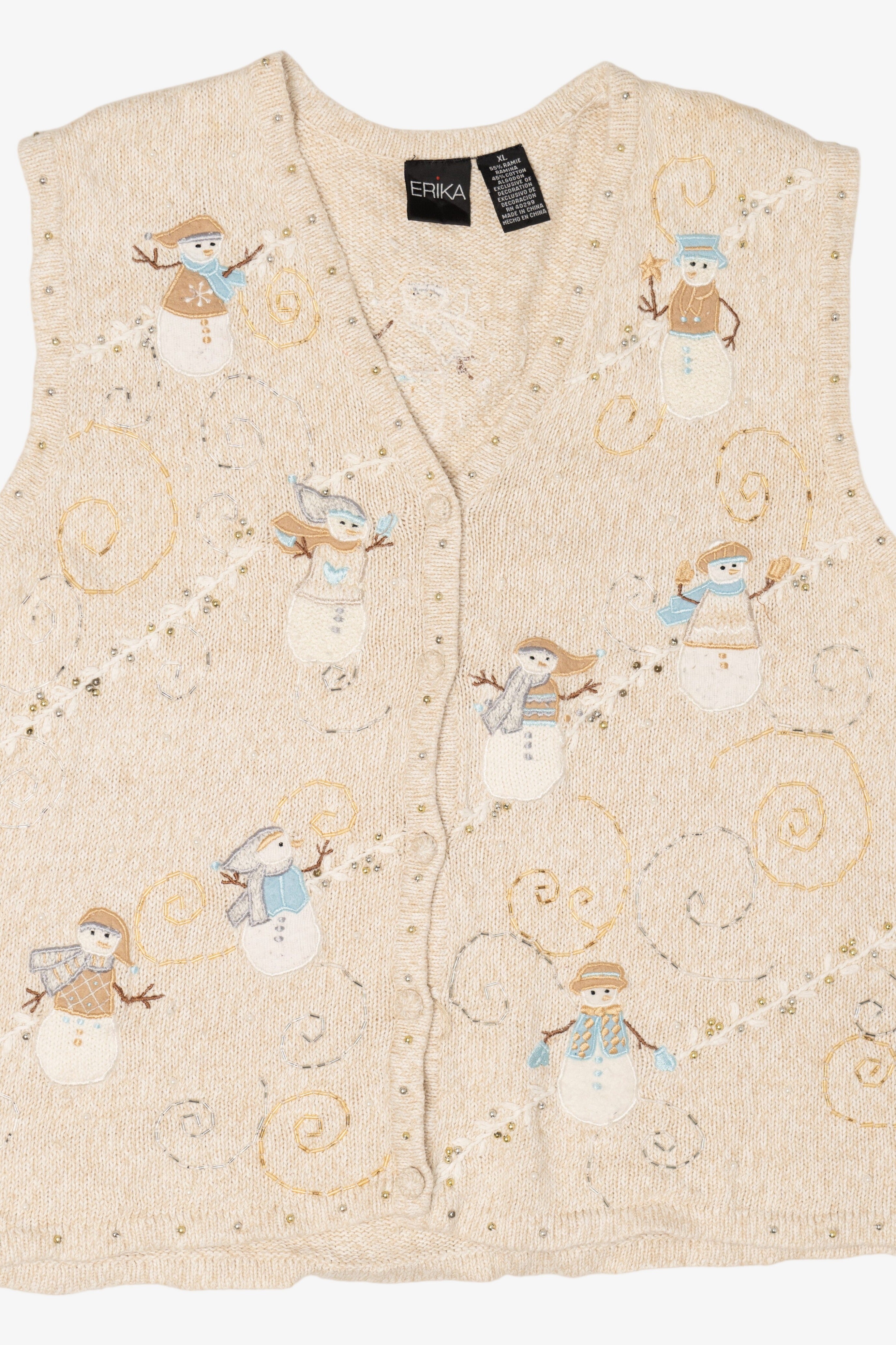 Vintage Ivory Erika Snowmen Ugly Christmas Vest (1990s)