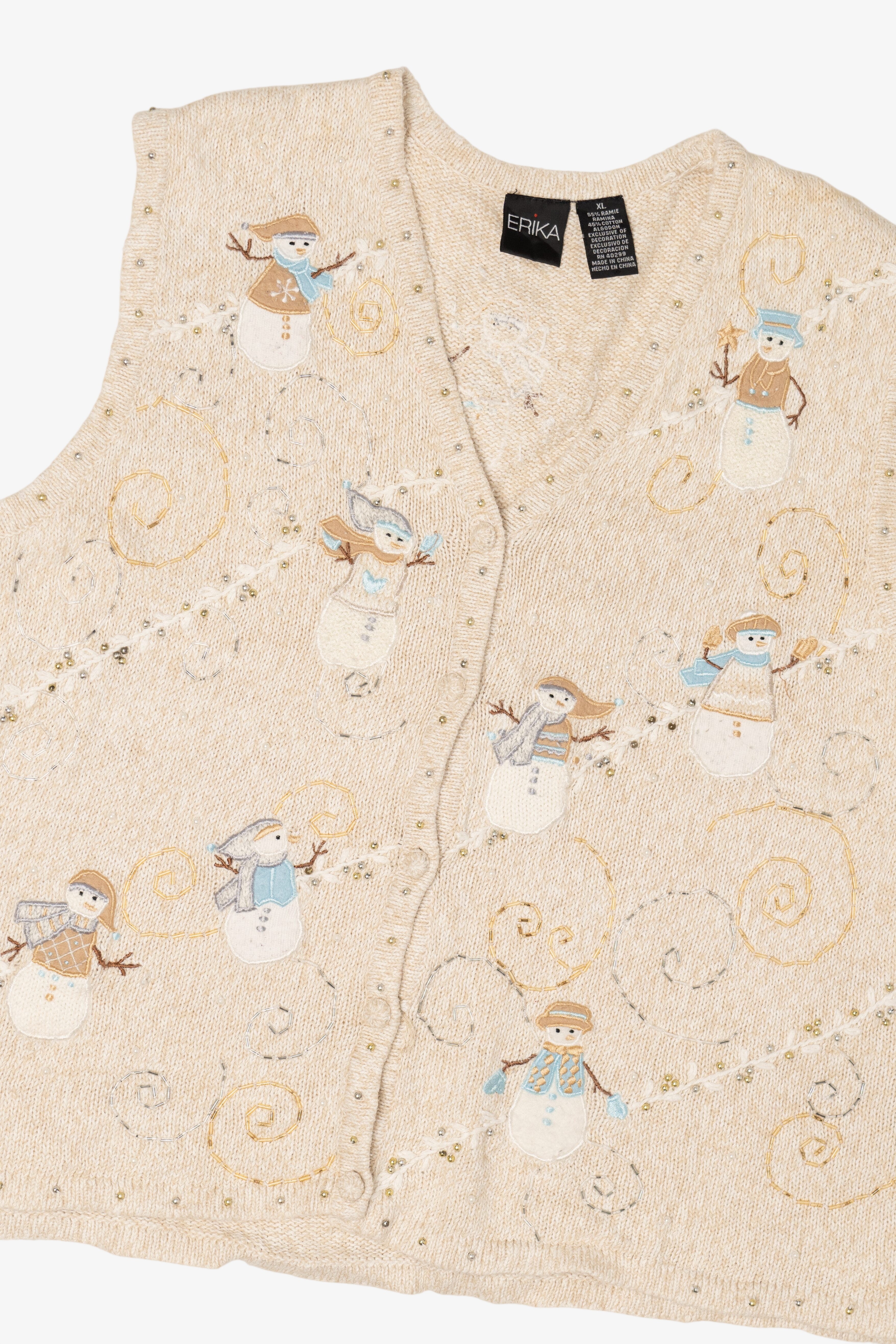Vintage Ivory Erika Snowmen Ugly Christmas Vest (1990s)