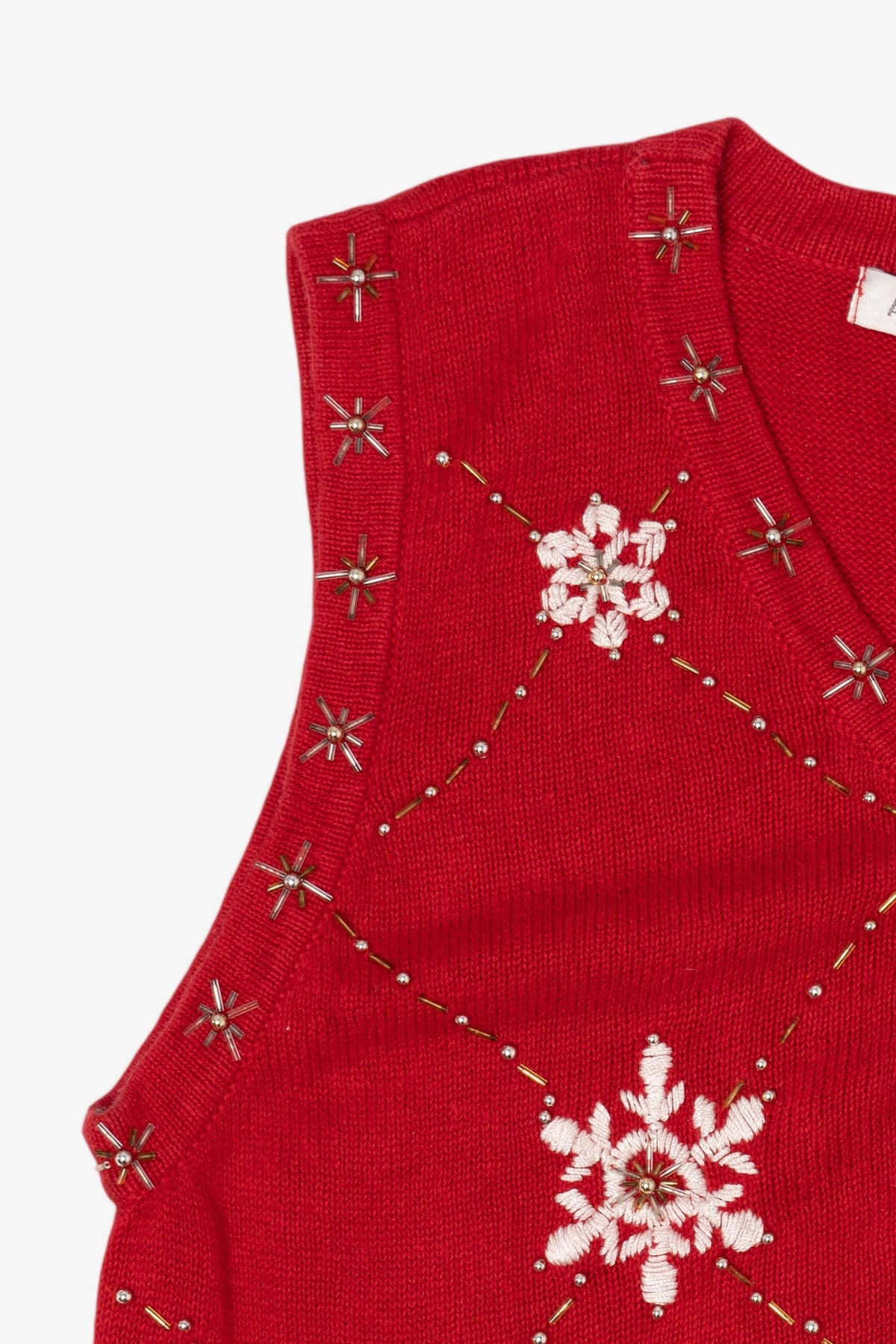 Vintage Red Arriviste Snowflakes Ugly Christmas Vest (1990s)