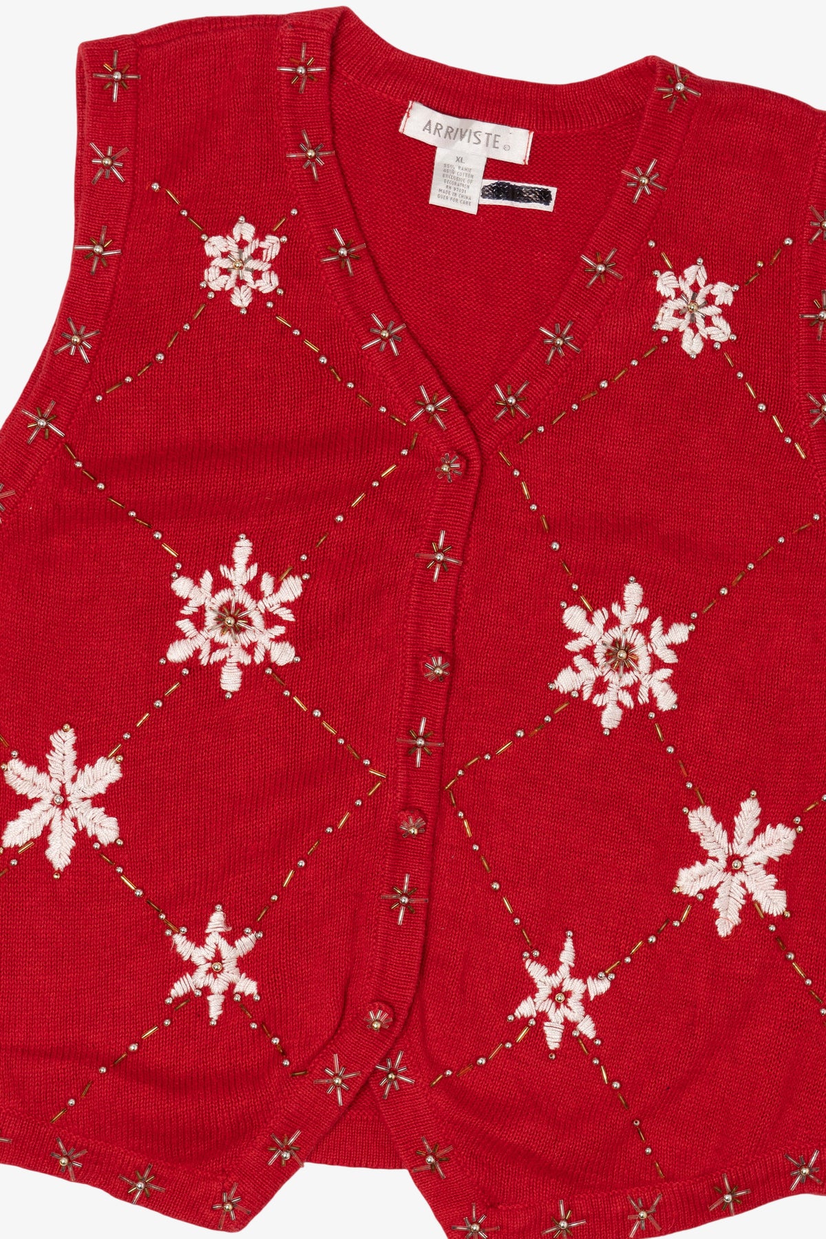 Vintage Red Arriviste Snowflakes Ugly Christmas Vest (1990s)