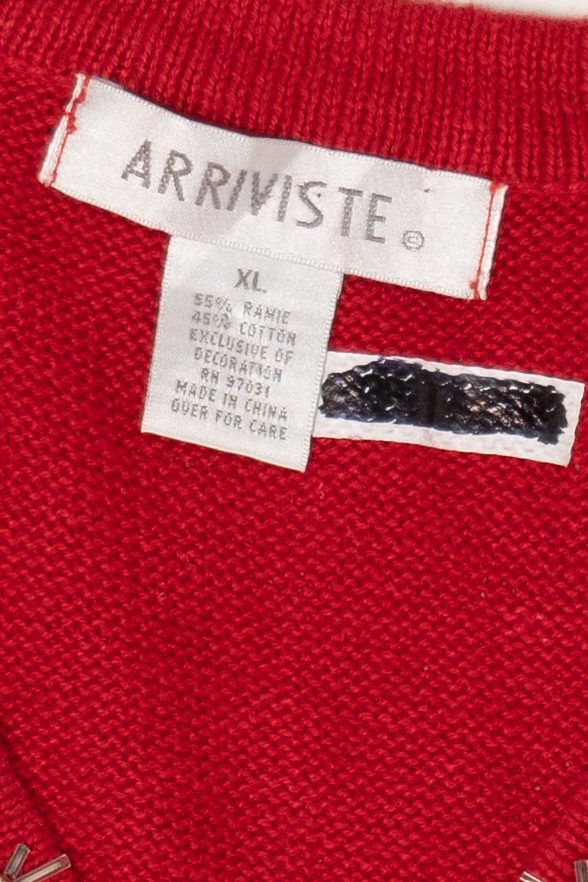 Vintage Red Arriviste Snowflakes Ugly Christmas Vest (1990s)