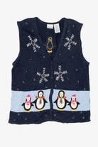 Vintage Navy Blue Bobbie Brooks Penguins Christmas Vest (1990s)