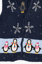 Vintage Navy Blue Bobbie Brooks Penguins Christmas Vest (1990s)