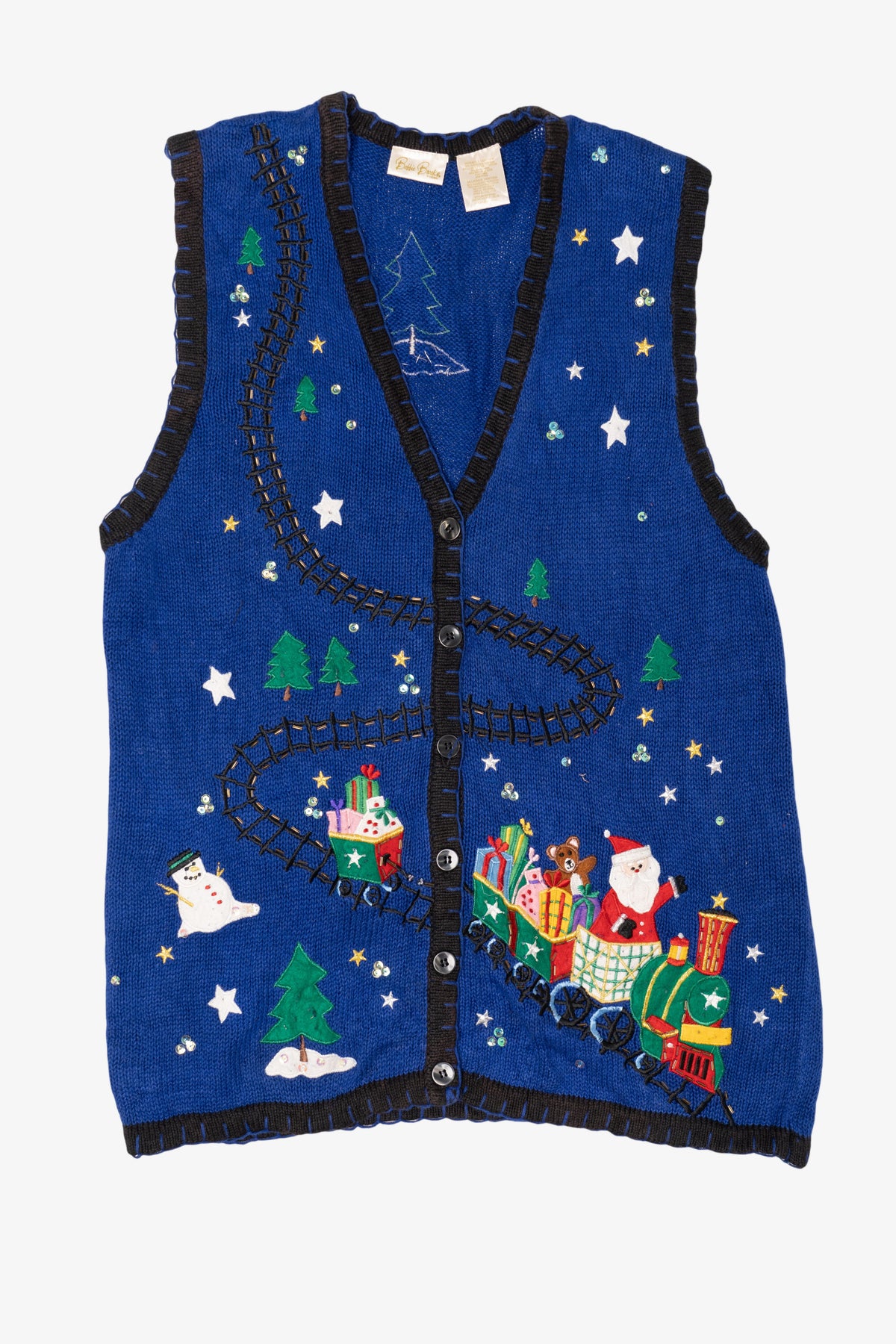 Vintage Blue Bobbie Brooks Presents Ugly Christmas Vest (1990s)