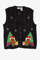Vintage Black Bobbie Brooks Teddy Bears Ugly Christmas Vest (1990s)