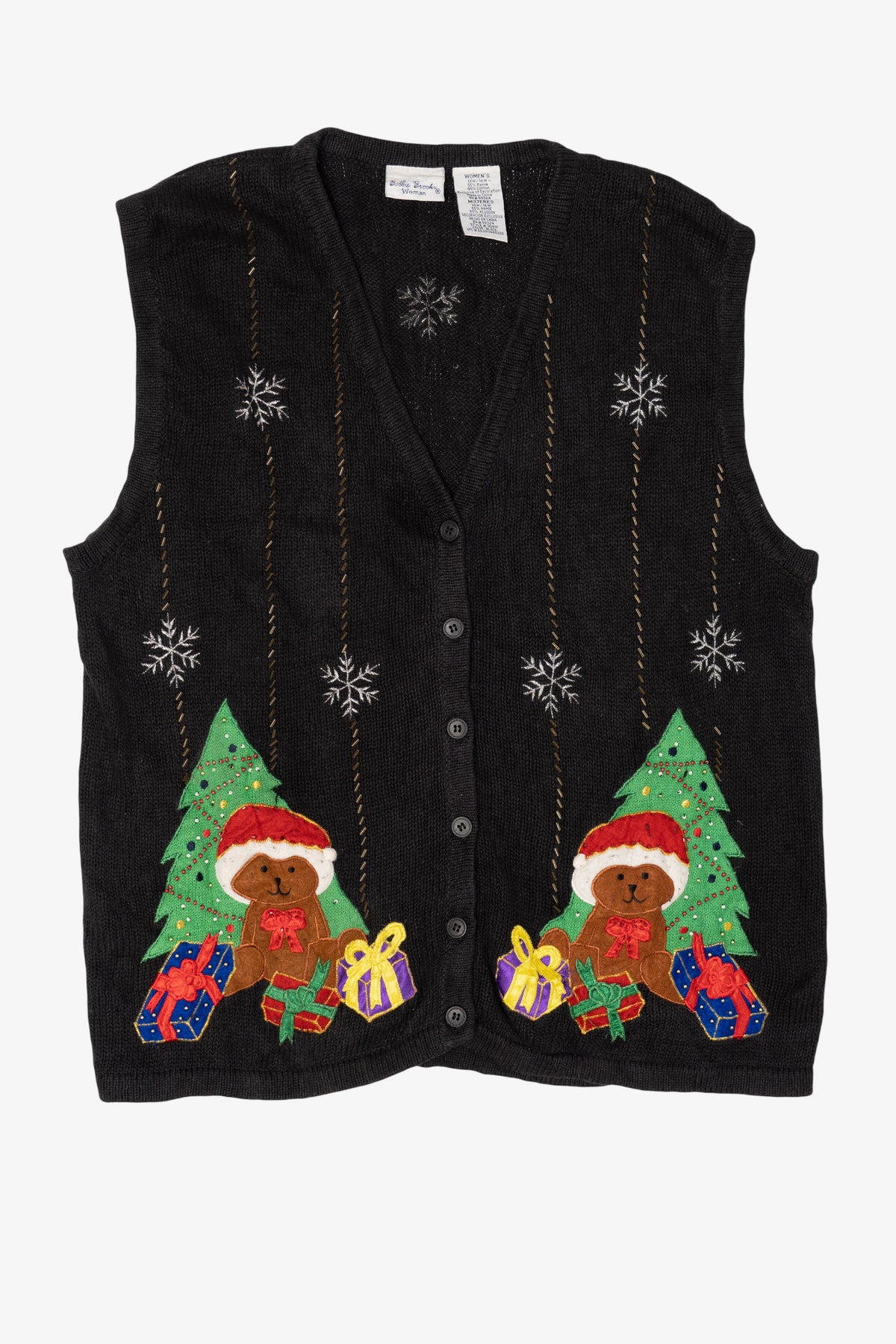 Vintage Black Bobbie Brooks Teddy Bears Ugly Christmas Vest (1990s)