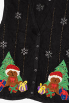 Vintage Black Bobbie Brooks Teddy Bears Ugly Christmas Vest (1990s)