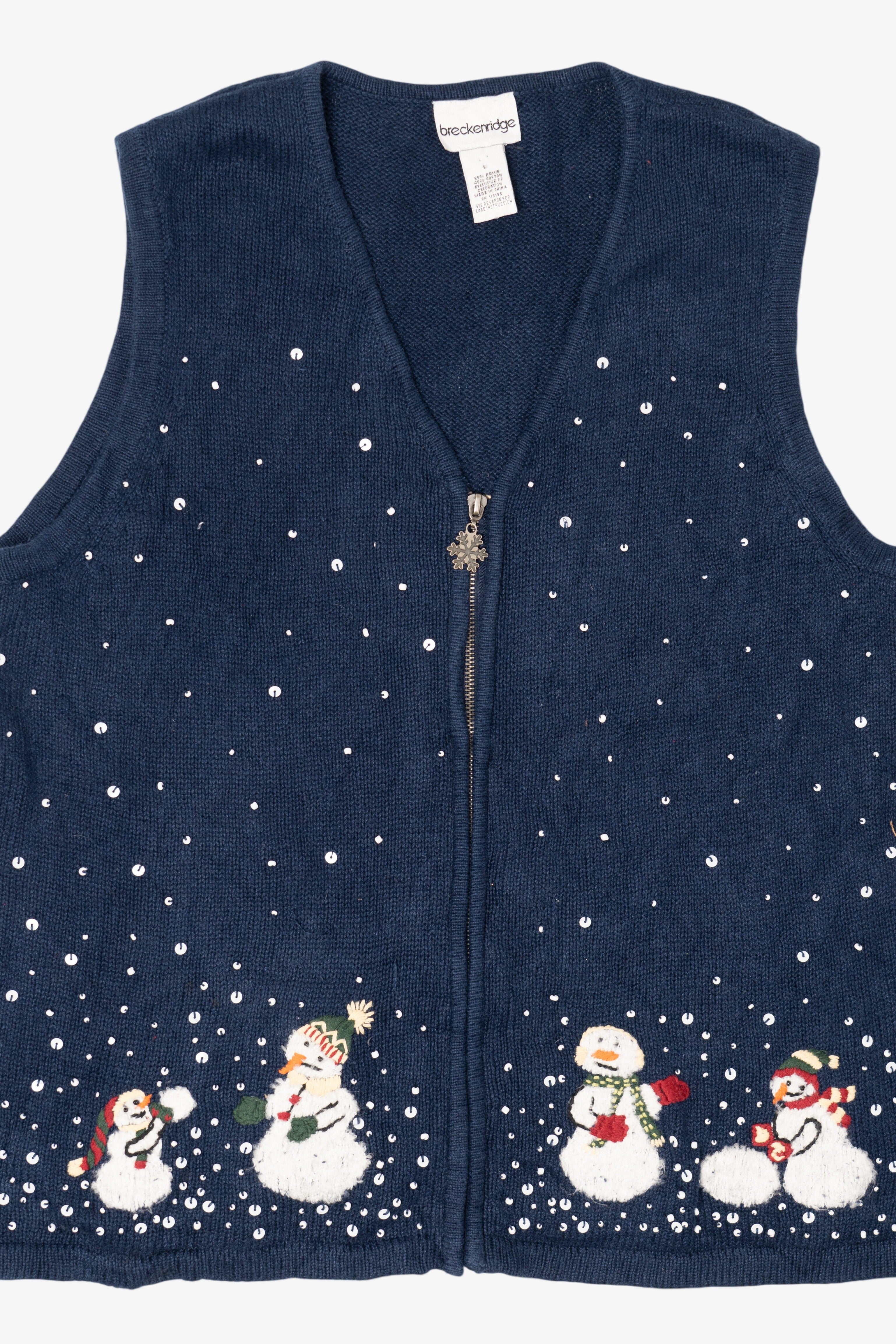 Vintage Navy Blue Breckenridge Snowmen Ugly Christmas Vest (1990s)
