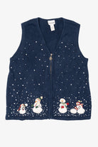 Vintage Navy Blue Breckenridge Snowmen Ugly Christmas Vest (1990s)