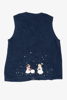 Vintage Navy Blue Breckenridge Snowmen Ugly Christmas Vest (1990s)