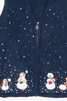 Vintage Navy Blue Breckenridge Snowmen Ugly Christmas Vest (1990s)