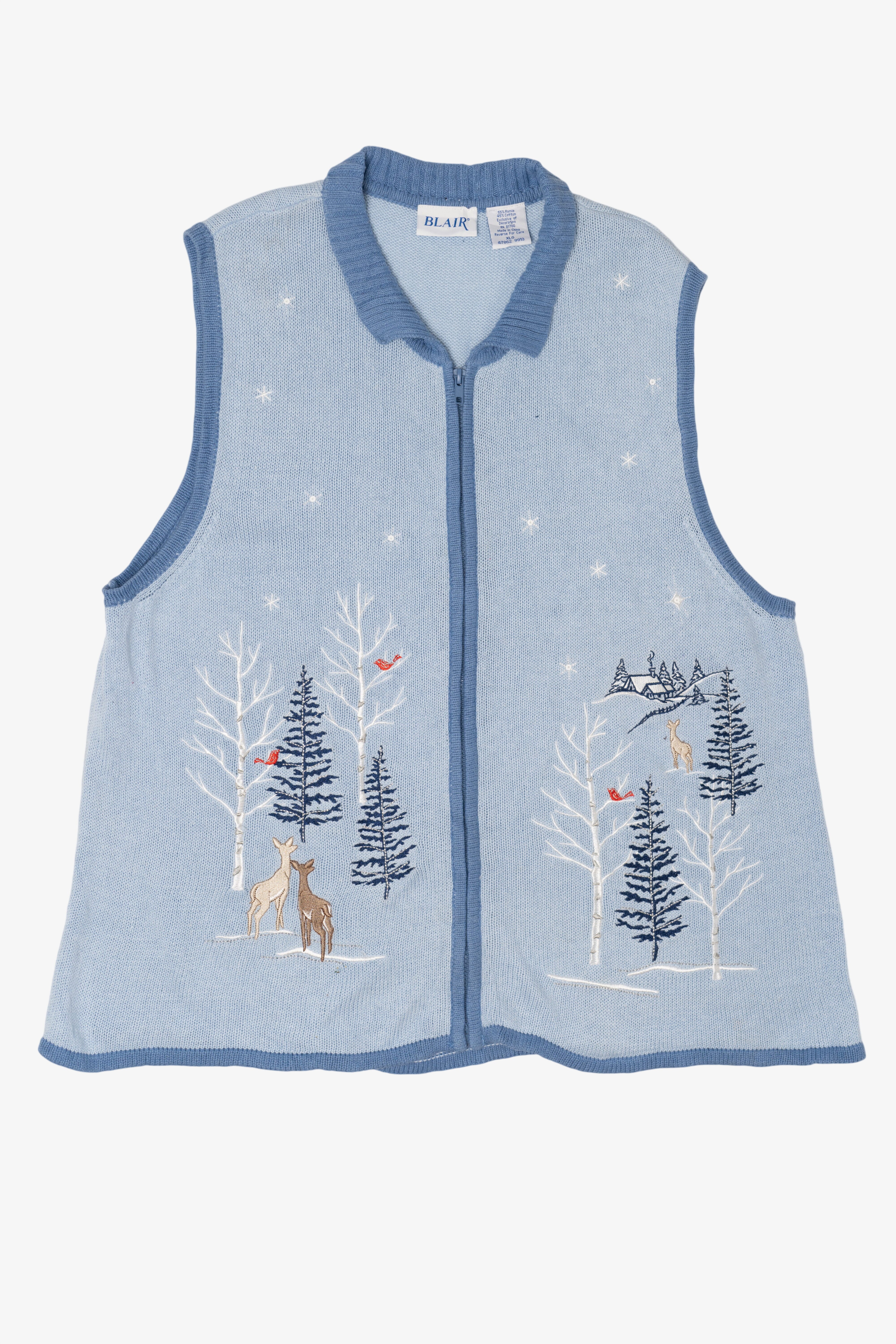 Vintage Light Blue Blair Winter Landscape Ugly Christmas Vest (1990s)