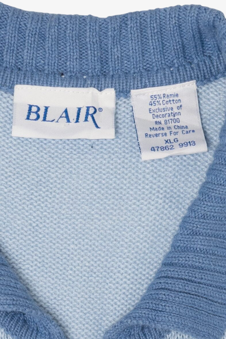Vintage Light Blue Blair Winter Landscape Ugly Christmas Vest (1990s)