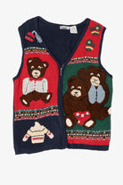 Vintage Navy Blue Capacity Teddy Bears Ugly Christmas Vest (1990s)