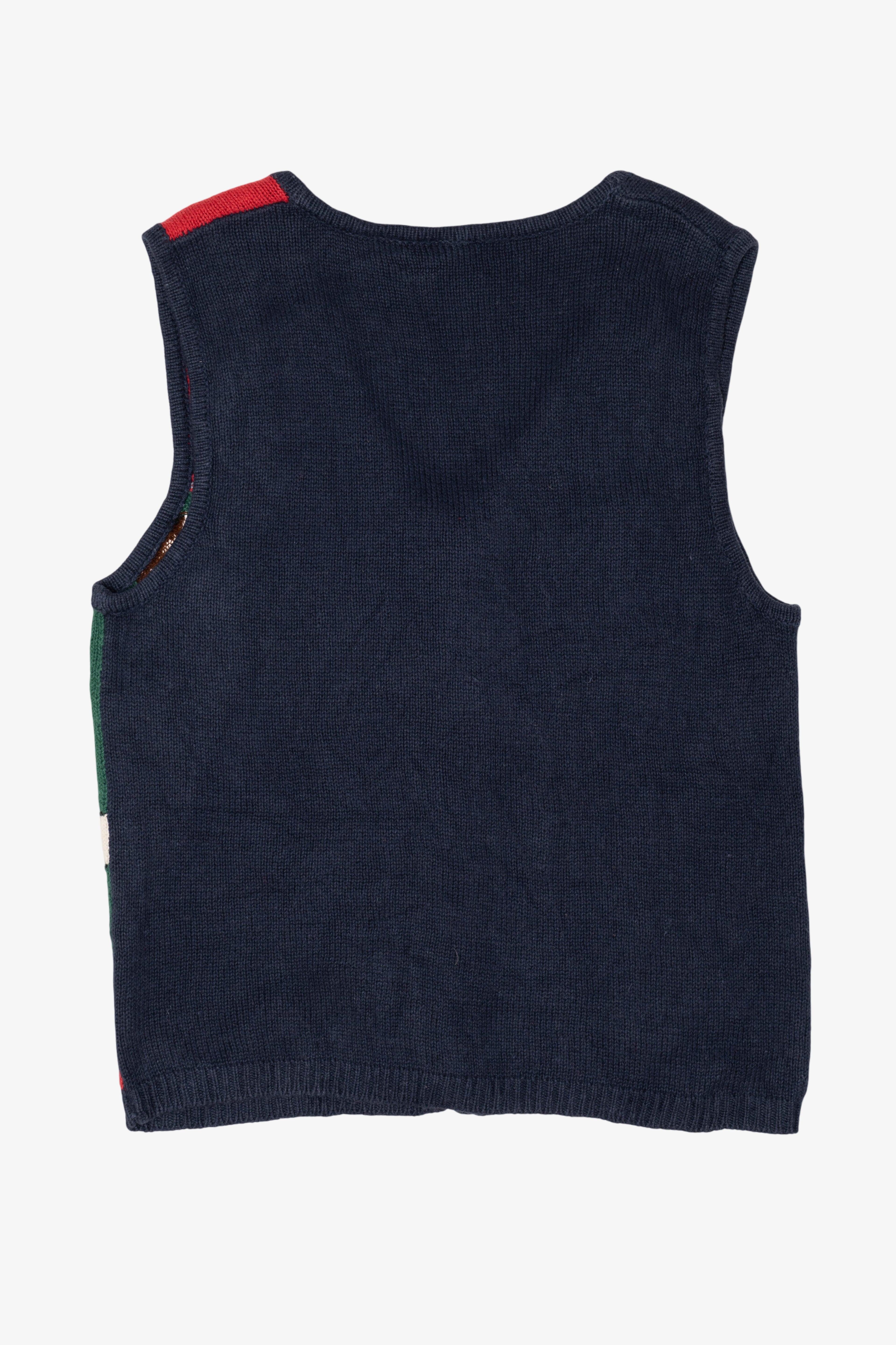 Vintage Navy Blue Capacity Teddy Bears Ugly Christmas Vest (1990s)