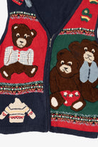 Vintage Navy Blue Capacity Teddy Bears Ugly Christmas Vest (1990s)