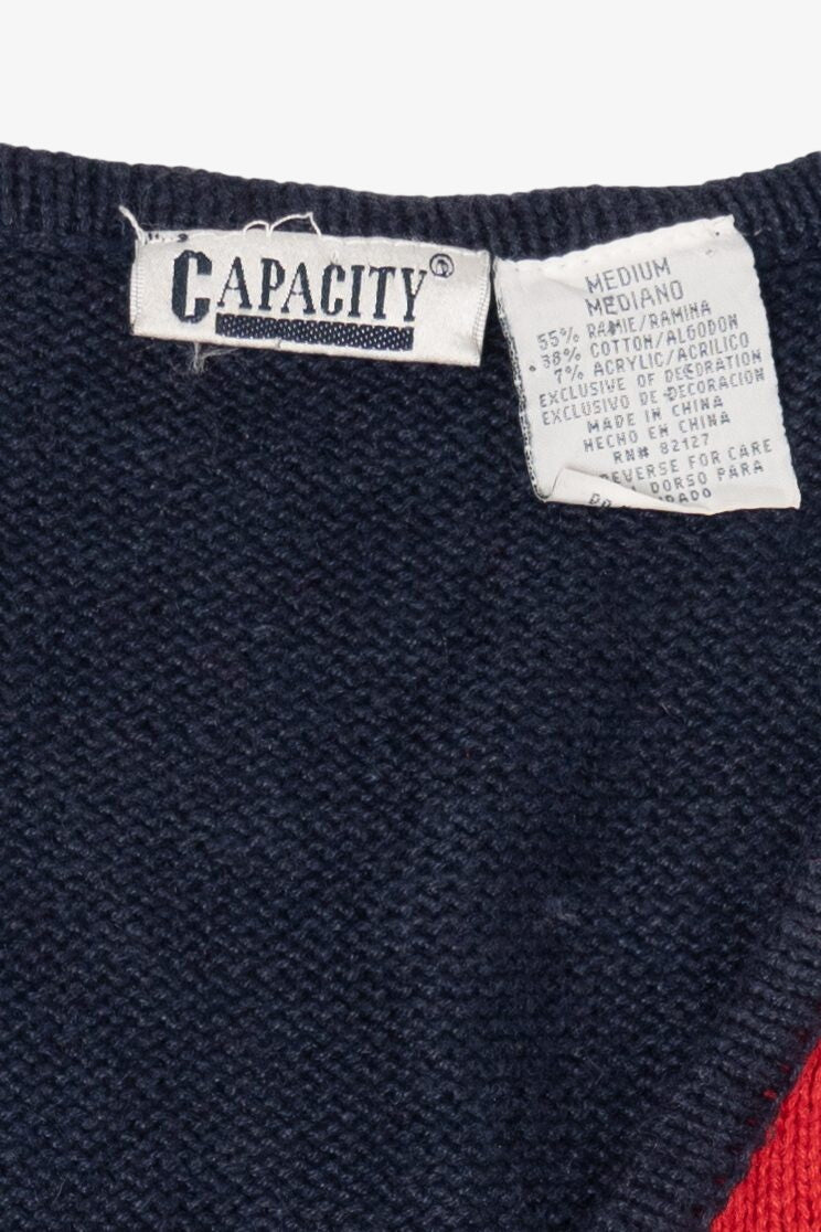 Vintage Navy Blue Capacity Teddy Bears Ugly Christmas Vest (1990s)